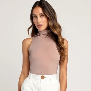 LULU’S Alive and Kicking Taupe Sleeveless Turtleneck Top